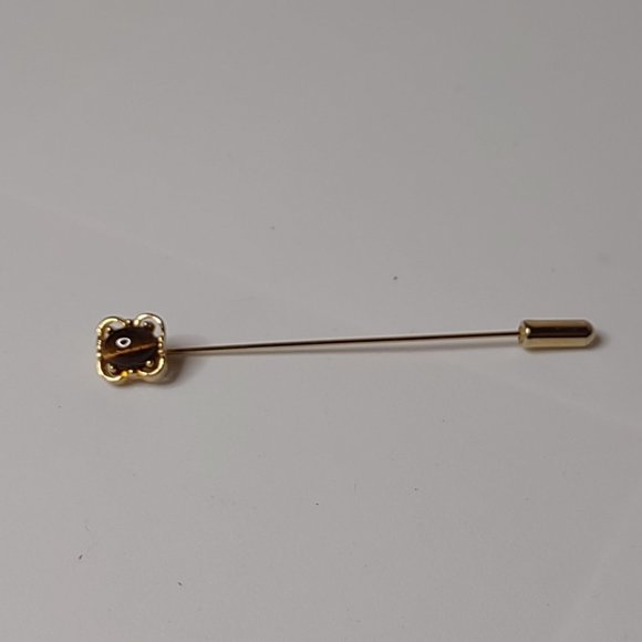 Gold Tone And Brown Cute Vintage Stick Pin - Picture 2 of 10